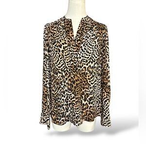 Calvin Klein Women's Long Sleeve V Neck Blouse Leopard‎ Print Women's Top size S